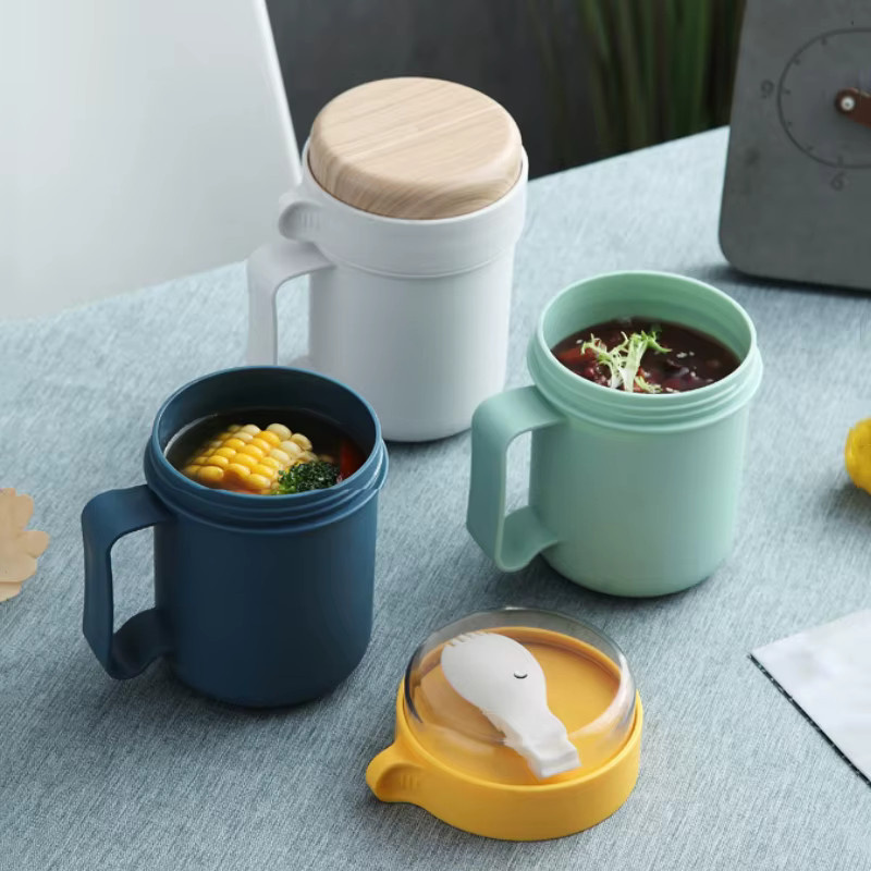Tragbare Frühstückstasse für Müsli, Haferflocken oder Joghurt mit Deckel und Löffel, Blau, 500 ml, mikrowellengeeignet - Bild 2