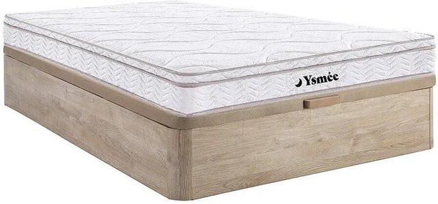 YSMÉE Bettgestell mit Matratze und Lattenrost Wolkentanz in Beige, Hybrid-Bett mit Bettkasten aus Massivholz, B/T/H: 160 x 200 x 300 cm - Bild 1