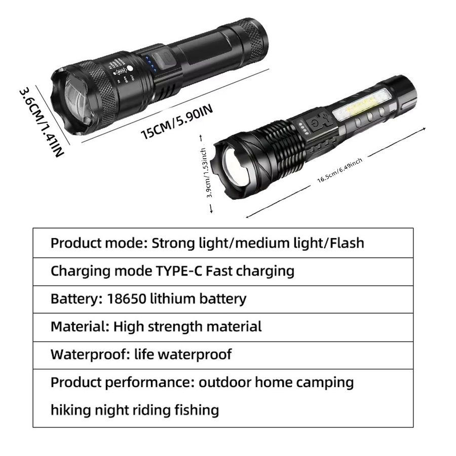 Heinast Wiederaufladbare LED-Handtaschenlampe in Schwarz mit Zoom und Leistungsanzeige - Bild 6