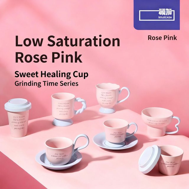 SHUNXIANG Keramik-Kaffeetassen-Set mit Untertasse in Pink für Latte, Espresso, Tee und Cappuccino - Bild 1
