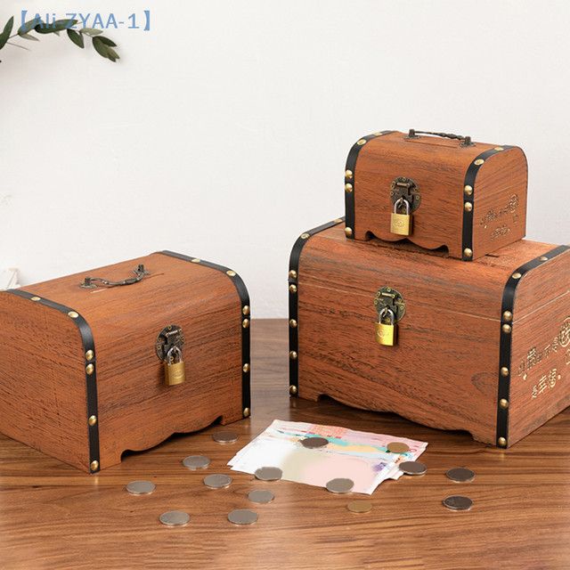 JETTING Vintage Holz Schatztruhe mit Schloss als Aufbewahrungsbox und Spardose - Bild 1