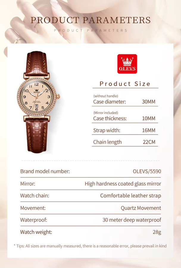 OLEVS Armbanduhr Quarz, Diamantbesetzt, Leder, Weiß, Damen - Bild 5