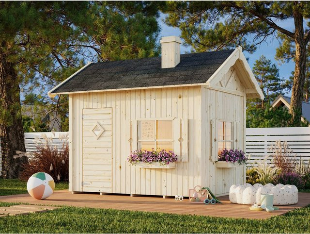Palmako Spielhaus Grete aus Fichtenholz in Natur und Braun mit Schlafboden, Schornstein und Blumenkästen, B/T/H: 258 x 220 x 223 cm - Bild 1