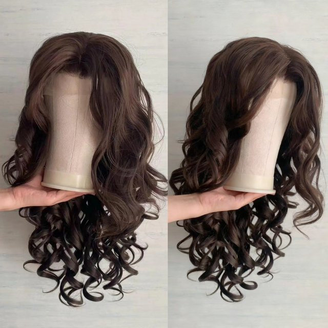 Lu's Wigs Lace-Front-Perücke, schokoladenbraun, lang, gewellt, Damen - Bild 1