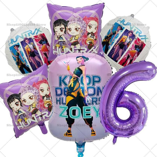 Yiran toy 1 Kpop Dämonenjäger Mädchen Geburtstag Ballons Set, Runde Partyballons in Lila, Dekoration für Babyparty und Geburtstag - Bild 1