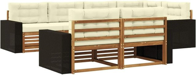 vidaXL Outdoor-Sofagarnitur aus Akazienholz in L-Form mit Kissen, Natur und Creme - Bild 1