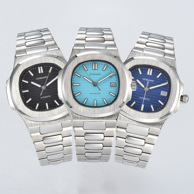 OUMASHI Armbanduhr Automatik, Edelstahl, 40 mm, Eckig, Blau, Herren - Bild 1