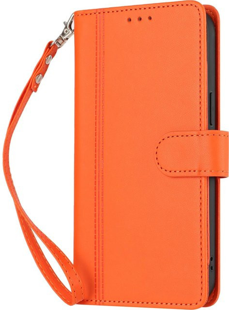 Leder Portemonnaie Klapphülle für Xiaomi Redmi Note Serie in Orange mit 9 Kartenfächern und Handgelenksschlaufe - Bild 1
