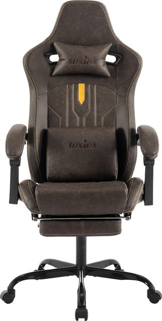 SUKIDA Ergonomischer Gaming-Stuhl mit Fußstütze und Lendenwirbelstütze, höhenverstellbarer Computer-Bürostuhl aus Kunstleder mit Armlehnen, Farben: Schwarz oder Braun - Bild 1
