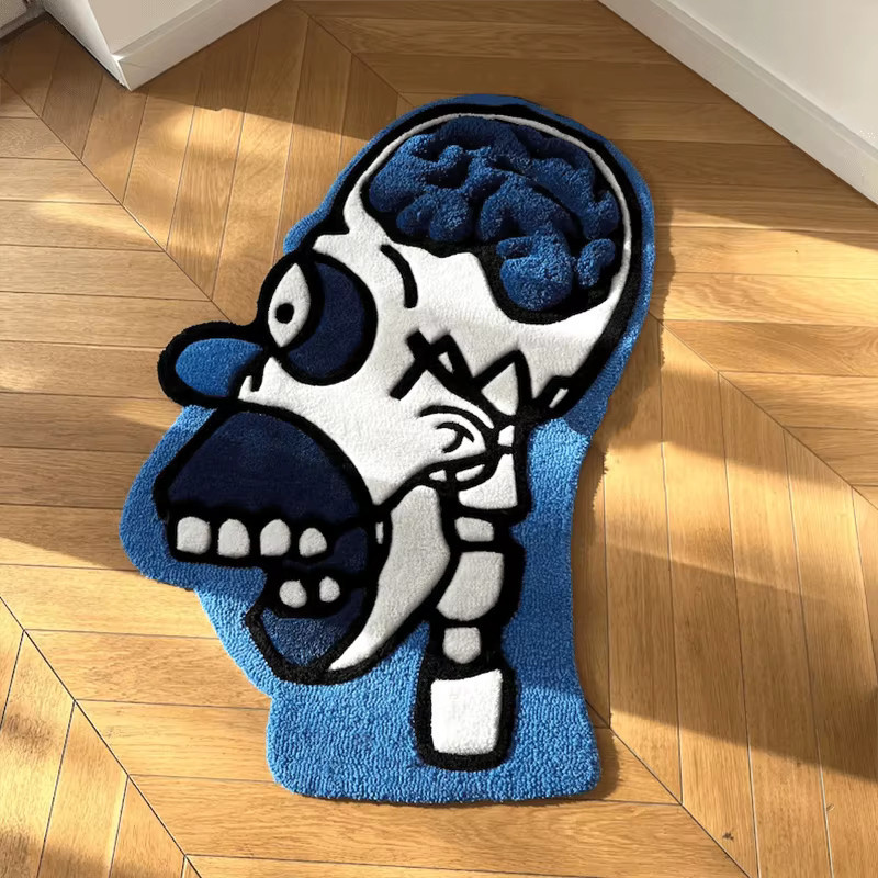 VIKAMA Cool Anatomy Wind Skull Head Teppich, blau-weißes Komfort-Fußpolster für Gaming-Raum und Schlafzimmer - Bild 3