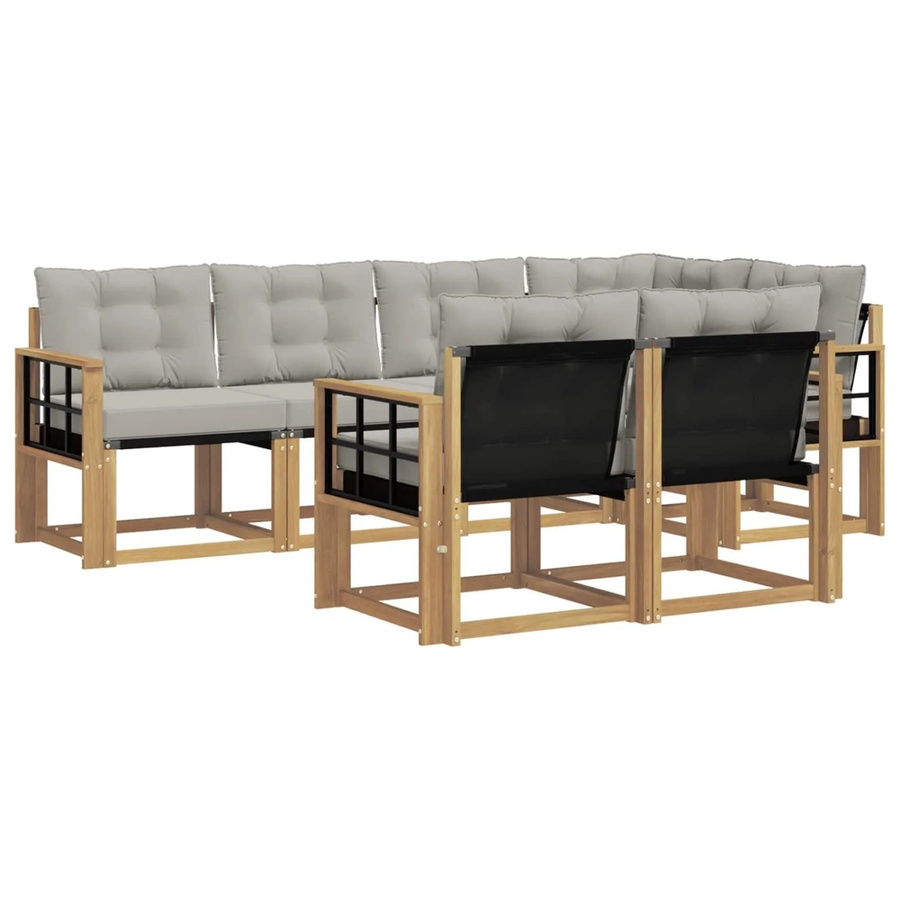 vidaXL Outdoor-Sofagarnitur 7-teilig aus Akazienholz und Textilene in Weiß-Hellgrau mit UV-beständigen Kissen im L-Shape Design - Bild 2