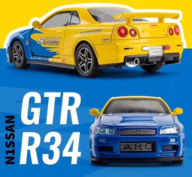 RMZ city GTR R34 R35 Modellautos, 1:32, Metall, mit Licht und Sound - Bild 1