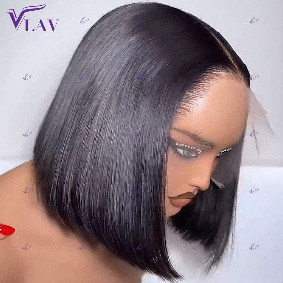 VLAV Bob-Perücke, Echthaar, gerade, HD-Spitzenfront, Wear And Go - Bild 1
