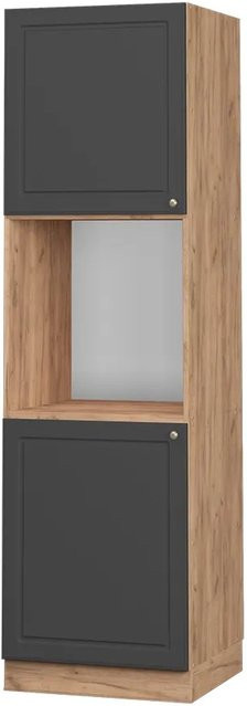 Vicco Herdbauschrank Fame-Line in Anthrazit und Eiche mit offenen Regalfächern und Soft-Close-Türen, Breite: 60 cm, Höhe: 206 cm, Tiefe: 57 cm - Bild 1