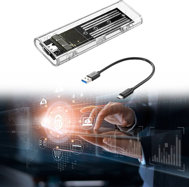 ALLOET Externes M.2 NGFF SATA SSD-Gehäuse mit USB 3.1 Typ C, Transparent, 10Gbps, kompatibel mit 2230/2242/2260/2280 SSDs - Bild 1