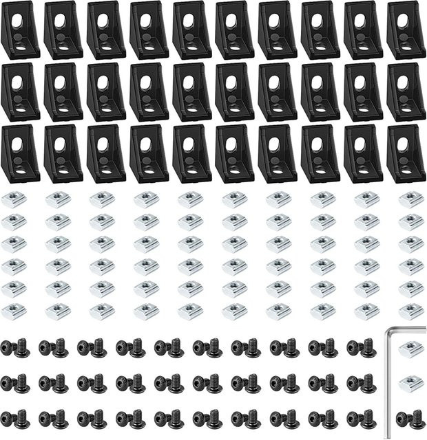 NERISXB Aluminiumprofil-Verbindungsset Serie 2020 in Silber mit 20 Eckhalterungen, 40 T-Muttern und Sechskantschrauben für 6 mm Schlitzprofile - Bild 1