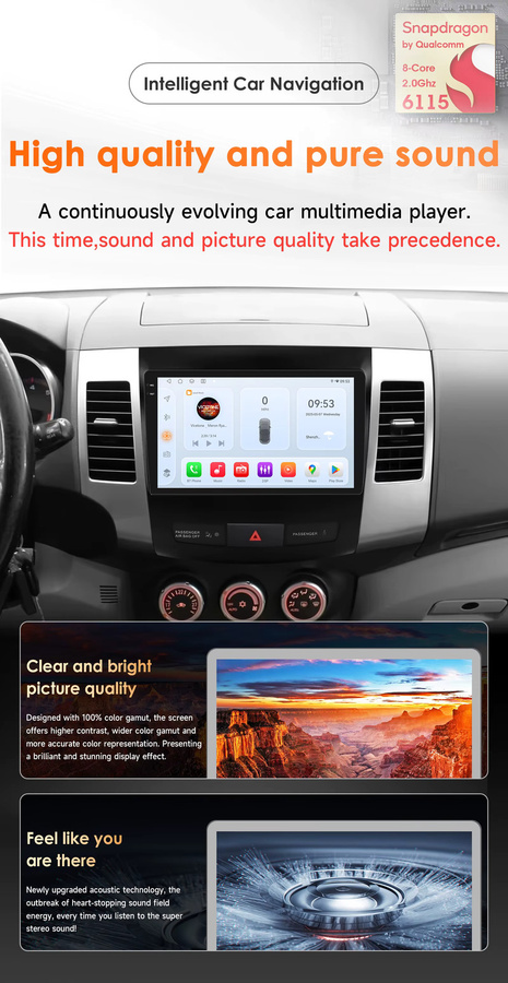 Hizpo Android Carplay AI Multimedia Video Player mit GPS für Mitsubishi Outlander, Peugeot 4007 und Citroen C-Crosser in Schwarz - Bild 2