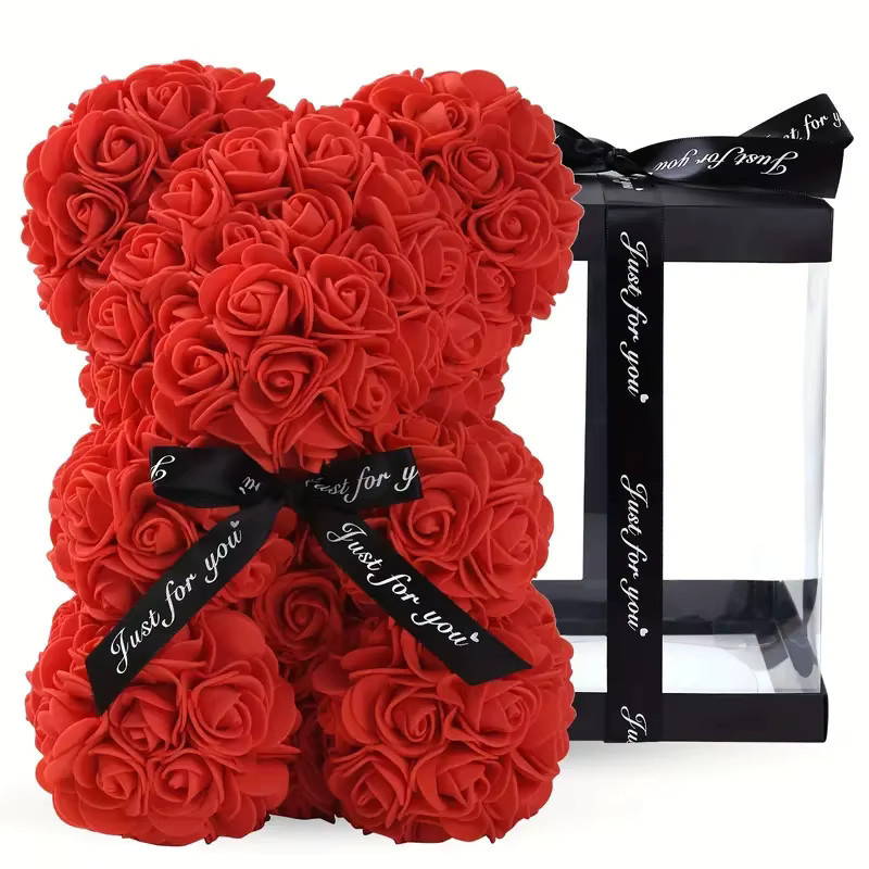 Roter künstlicher Rosenstrauß mit Bären-Motiv als romantisches Geschenk für den Valentinstag - Bild 4