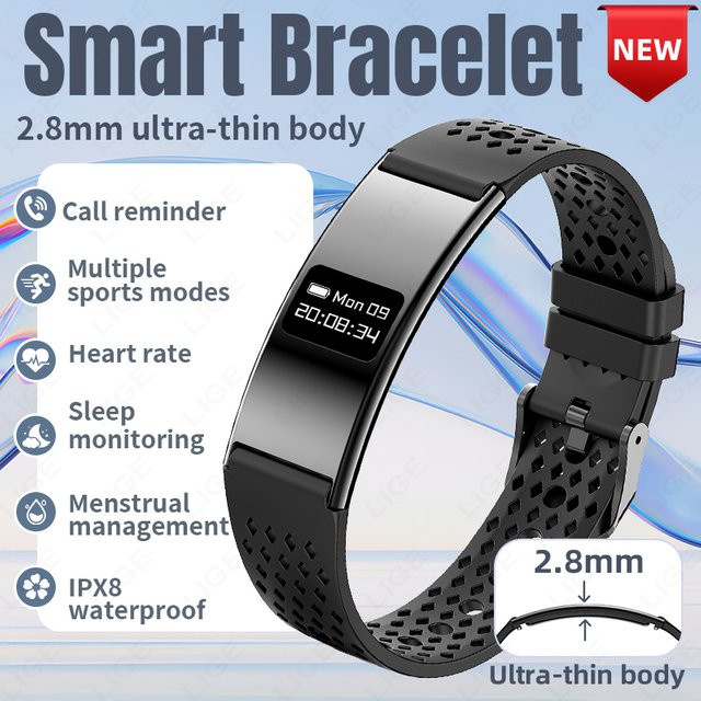 LIGE Smart Armband für Damen in Schwarz mit Herzfrequenz-, Blutsauerstoff- und Schlafüberwachung sowie Wasserdichtigkeit - Bild 1