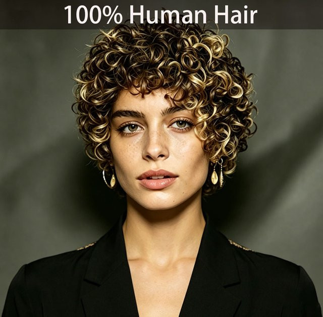 OYM HAIR Pixie-Cut Perücke, kurze lockige Echthaar-Perücke, Herren - Bild 1