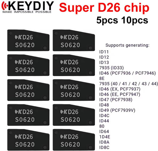 KEYDIY D26 Transponder Chip KD Super Chip für ID46 8E 8A 8C, 96 Bit und 48 Klon Unterstützung, Schwarz - Bild 1