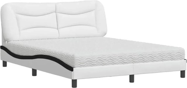 vidaXL Bett Hvar mit Matratze in Weiß und Schwarz aus Kunstleder und Kiefernholz B/T/H: 160 x 200 cm - Bild 1