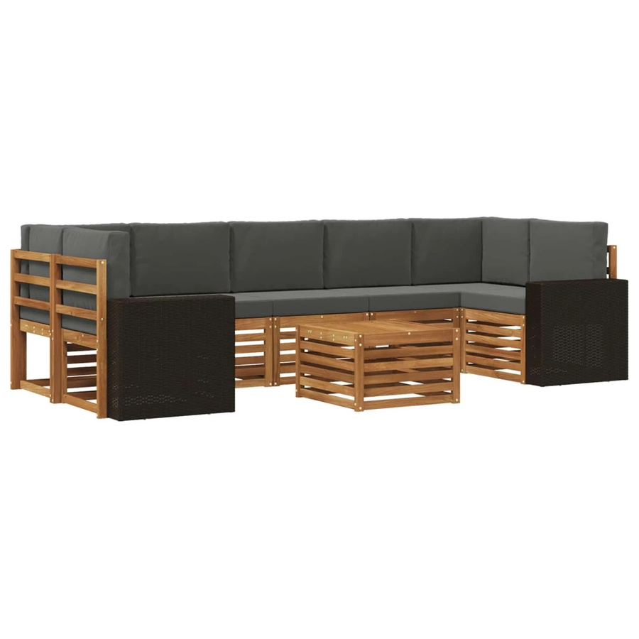 vidaXL Outdoor-Sofagarnitur L-Form aus Massivholz Akazie mit 8 Kissen in Anthrazit und Natur - Bild 2