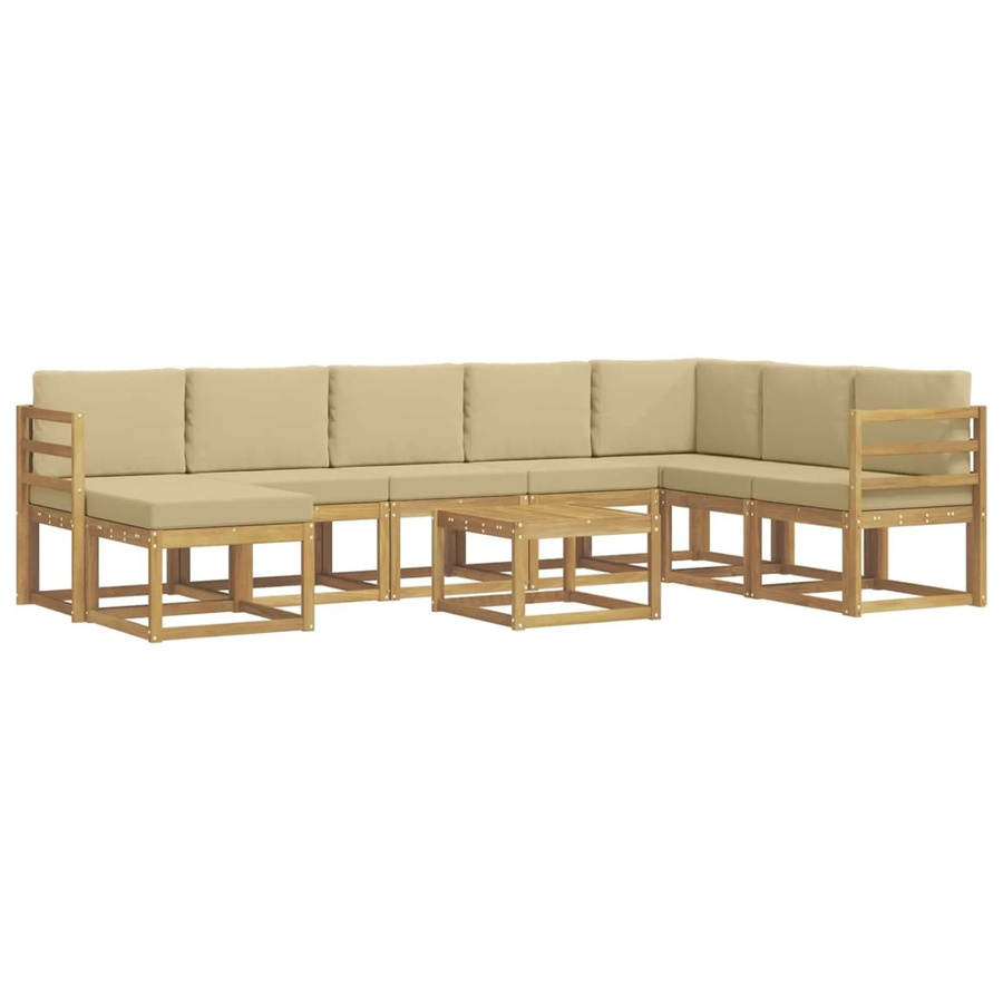 vidaXL Outdoor-Sofagarnitur aus Akazienholz in L-Form mit Kissen und Tisch, 9-teiliges Set, Weiß und Beige - Bild 2