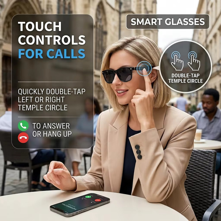 SENBONO Smart Audio Brille mit KI-Übersetzung für über 100 Sprachen, Bluetooth-Funktion für Anrufe und Musikwiedergabe, Sonnenbrille in Schwarz und Transparent - Bild 2