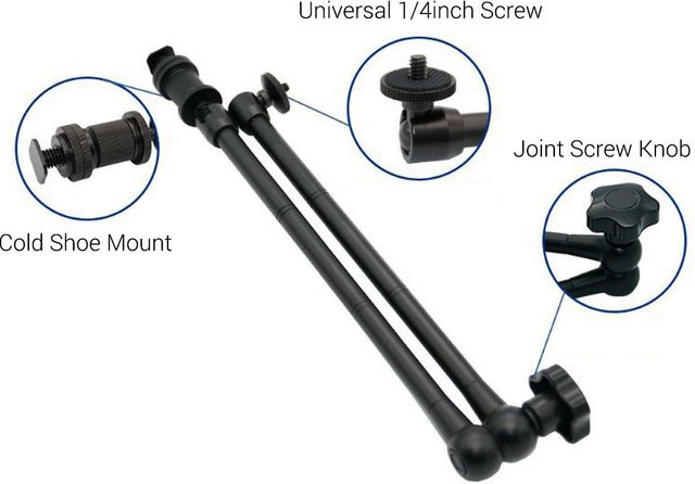 Shoemst Verstellbarer Gelenkarm aus Aluminiumlegierung in Schwarz, 20 Zoll mit 2 kg Nutzlast, Cold Shoe und 1/4 Zoll Universalschraube - Bild 1