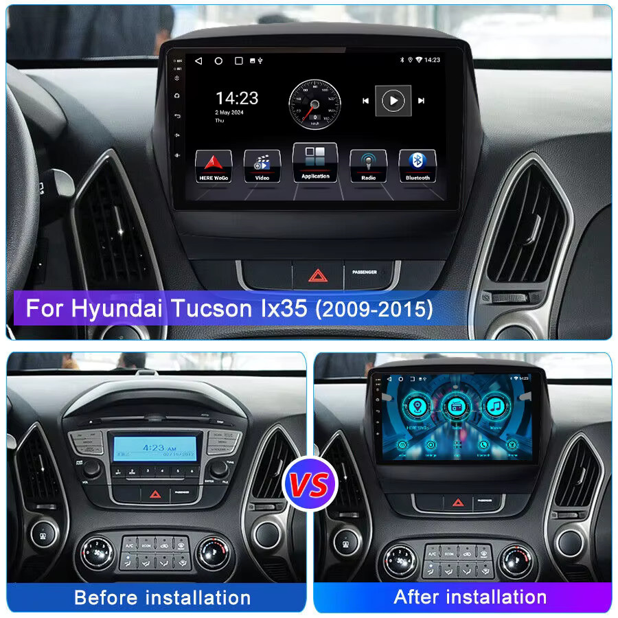 ESSGOO Android 15 Autoradio mit 9 Zoll Display für Hyundai Tucson ix35 2010-2015, 64GB, Schwarz, mit GPS, CarPlay, Android Auto, USB, Wi-Fi, Bluetooth und FM RDS - Bild 3
