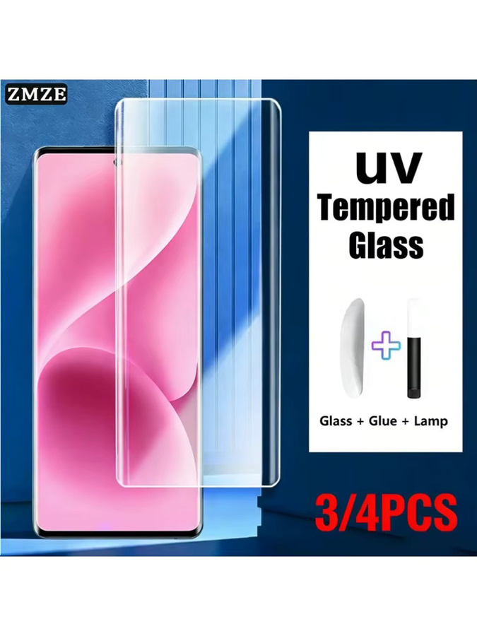 Set aus 3 oder 4 UV-Displayschutzfolien aus gehärtetem Glas für Realme 14 Pro und 14 Pro Plus, kratzfester HD-Bildschirmschutz mit Vollkleber für gebogene Displays, transparent - Bild 7