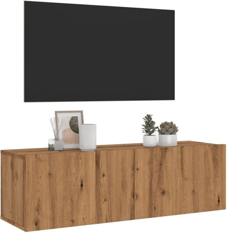 Vidaxl TV-Schrank Modern in Eiche Natur mit Drehtüren aus Holzwerkstoff, B/T/H: 100 x 30 x 30 cm - Bild 1