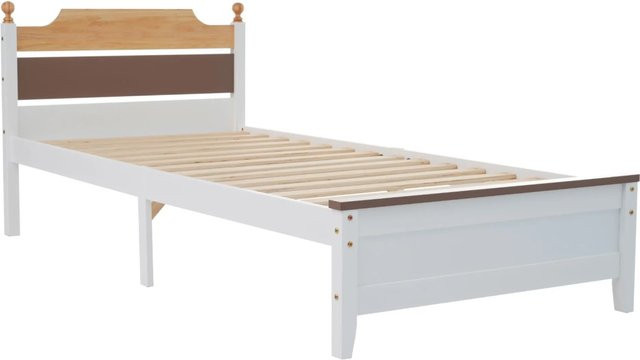 okwish Holzbett für Jugendliche aus Kiefer und MDF in Weiß mit Kopfteil und Lattenrost, B/T/H: 90 x 200 x 82,5 cm - Bild 1