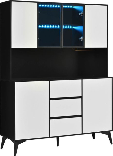Merax Hochschrank mit LED-Beleuchtung und Glasfront in Schwarz und Weiß, H: 160 cm, B: 40 cm, T: 40 cm - Bild 1