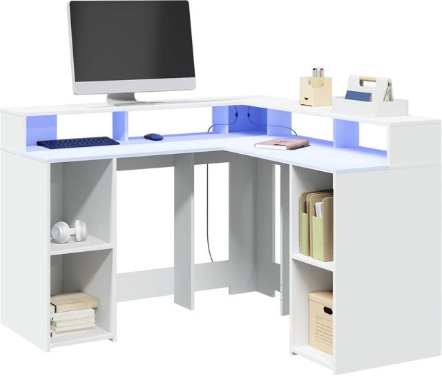 MobelMall Gaming-Schreibtisch mit LED in Weiß, modern und matt, B/T/H: 130 x 130 x 91 cm - Bild 1