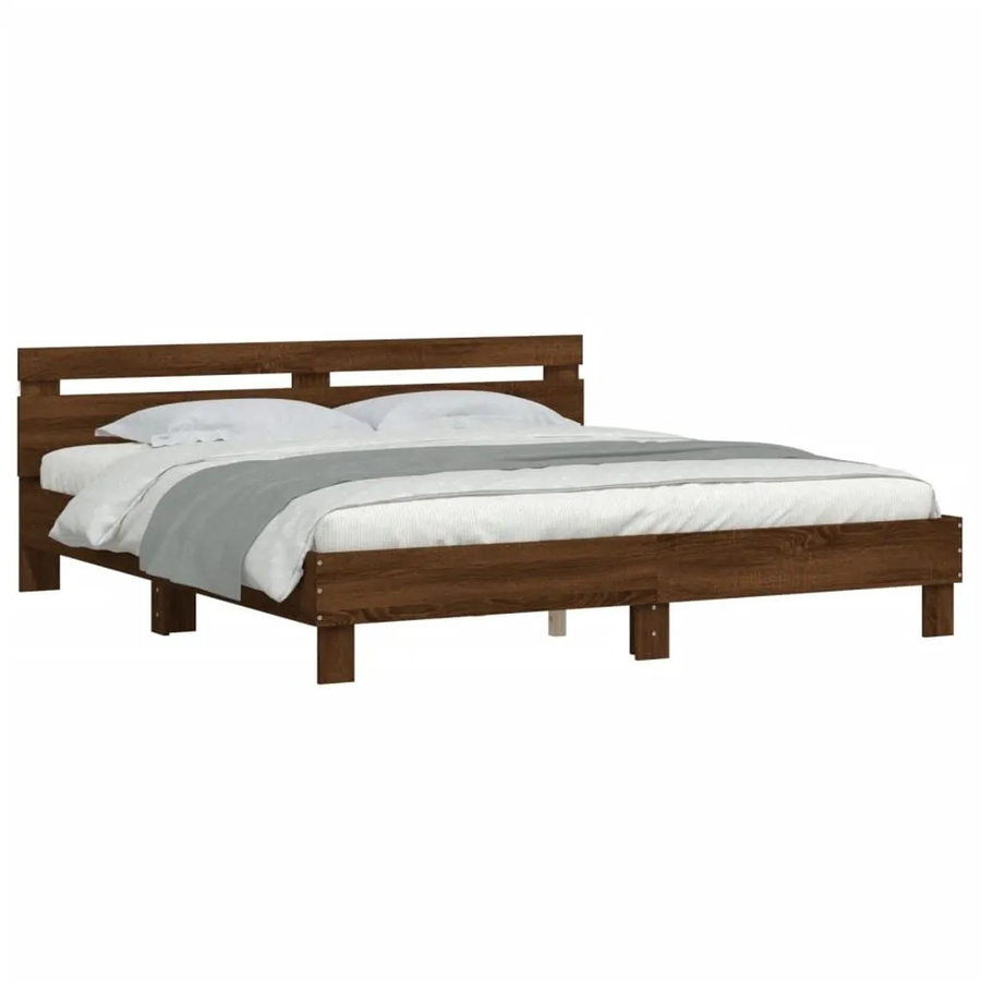 vidaXL Bettgestell mit Kopfteil in Eiche Braun mit LED-Beleuchtung und USB-Ladeport, B/T/H: 180 x 200 x 185 cm - Bild 2