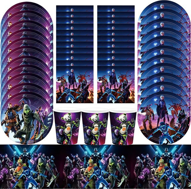 Fortnite Geburtstagsparty Dekoration Set für Kinder in Mehrfarbig mit Ballons, Tellern, Tischdecke und Banner - Bild 1