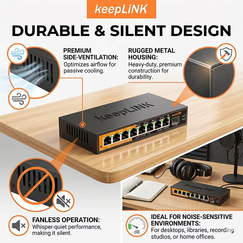 KeepLiNK 9-Port 2.5G Web-Managed Switch mit 8x 2.5GbE und 1x 10G SFP+ Uplink in Schwarz - Bild 2