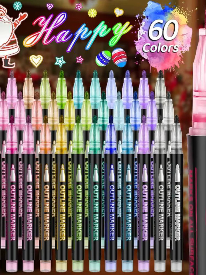 Multifunktionale Metallic Marker mit Double Line Outline Effekt für Kunst und Malerei, Mehrfarbig - Bild 5