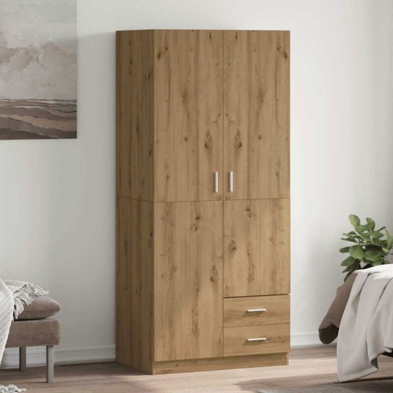 Kleiderschrank Vidaxl in Eiche Natur Braun aus Holzwerkstoff mit Drehtüren, B/T/H: 80 x 52 x 180 cm - Bild 1