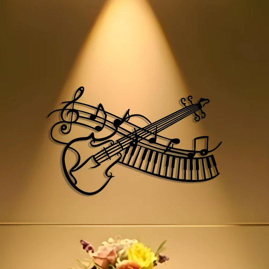 CIFBUY Metallwandkunst Klaviermusik Minimalistisches 2D-Flachliniendesign in Schwarz - Bild 3