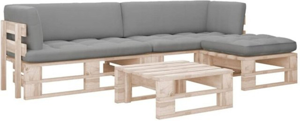 4-tlg. Paletten-Lounge-Set vidaxl aus imprägniertem Kiefernholz mit grauen Polstern - Bild 1