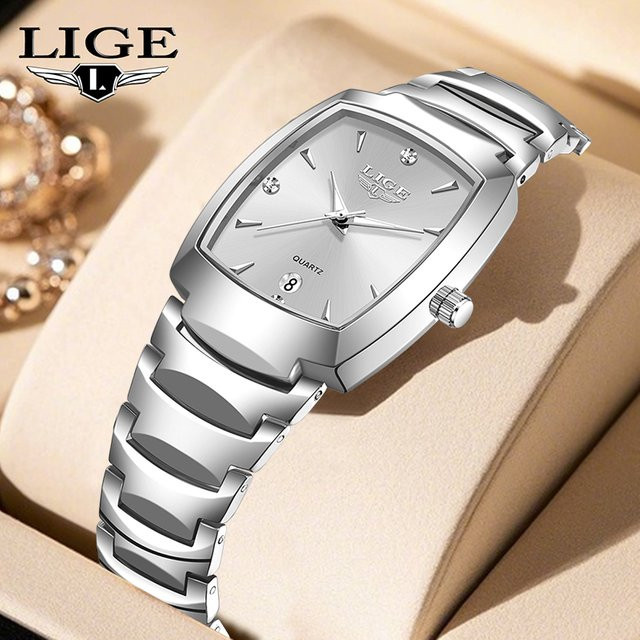 LIGE Armbanduhr Quarz, Edelstahl, Silber, Tonneau, Damen - Bild 1