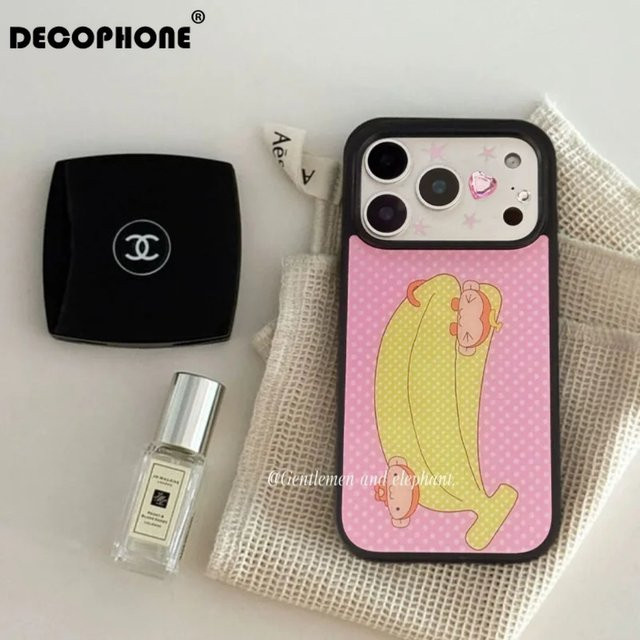 DecoPhone Handyhülle Pink Wave Dot Banana Monkey für iPhone 17 Air 16 E 15 14 Plus 13 12 11 Pro Max Stoßfeste Matte Rückabdeckung - Bild 1