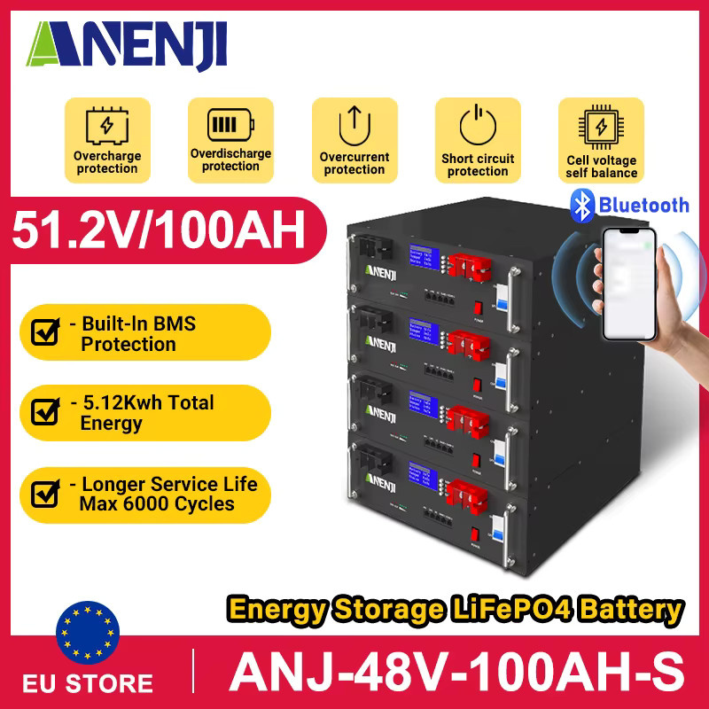 ANENJI Powerwall LiFePO4 Wandmontierte Batterie 51,2V 100Ah 5kWh mit integriertem BMS für Solar Off-Grid und On-Grid Systeme - Bild 2