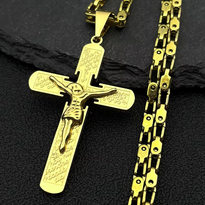 JYTF Halskette Kruzifix, Edelstahl, Gold, Punk, Unisex - Bild 3