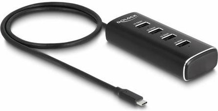 Delock USB-Hub 4 Port USB 3.2 Gen2 10 GBit/s mit USB-C Stecker und USB-A Anschlüssen, Schwarz, 64233 - Bild 1