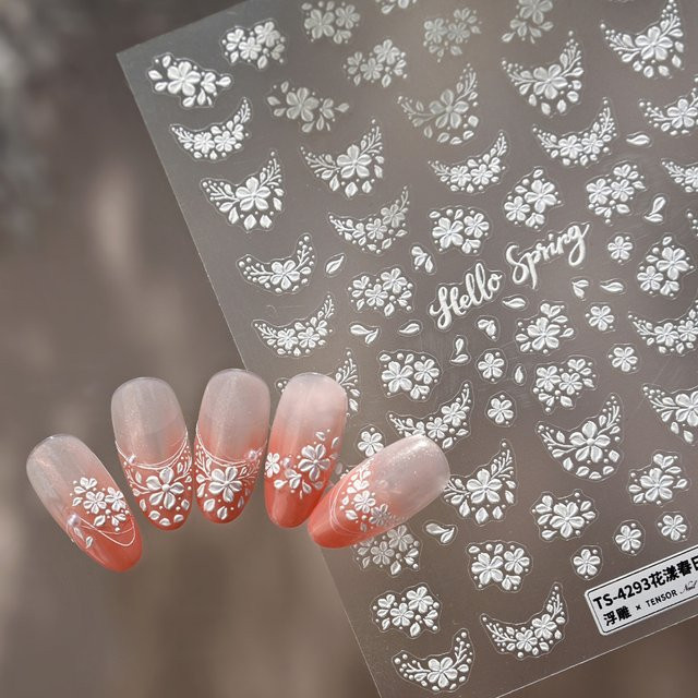 NAILFYOU Nagelaufkleber, Weiß, 5D Blumenmuster, Glänzend - Bild 1
