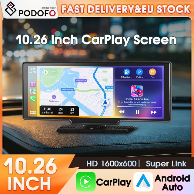 Podofo Smart-Multimedia-Player für das Auto mit 10,26 Zoll HD Display, kabellosem Apple CarPlay, Android Auto, Airplay und Bluetooth in Schwarz - Bild 1